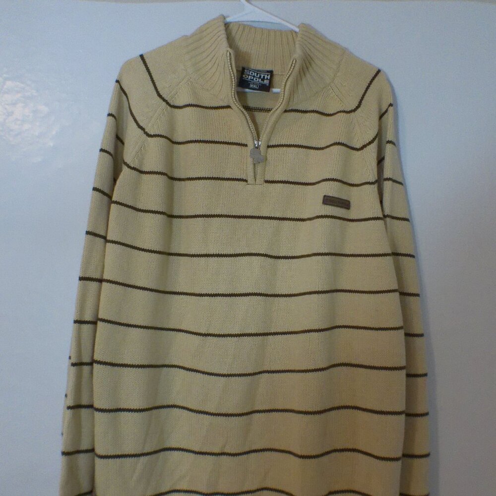 South Pole Men’s 1/4 Zip Striped Knit Sweater XXL Tan Brown